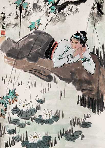 宋吟可 赏荷图 立轴